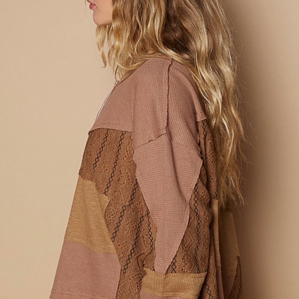 NEW POL Oversized Choco Round Neck Long Sleeve Roomy Fit Thermal Sweater - Picture 3 of 5